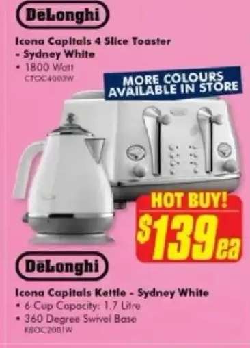 DeLonghi Icona Capitals 4 Slice Toaster - Sydney White