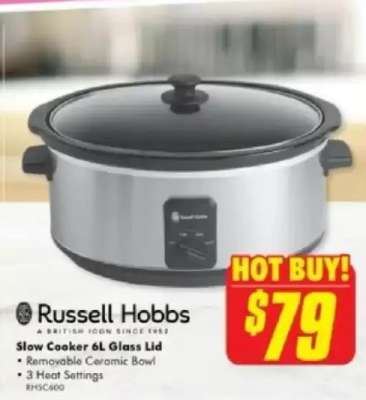 Russell Hobbs Slow Cooker 6L Glass Lid