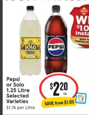 Pepsi or Solo 1.25 Litre