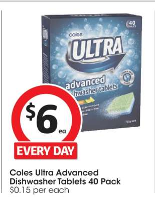 Coles Ultra Advanced Dishwasher Tablets 40 Pack