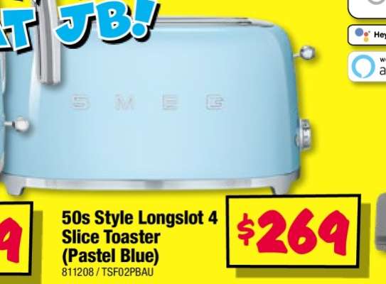 50s Style Longslot 4 Slice Toaster (Pastel Blue)