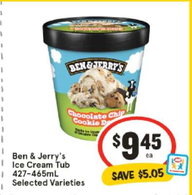 Ben & Jerry's Ice Cream Tub 427-465mL Selected Varieties