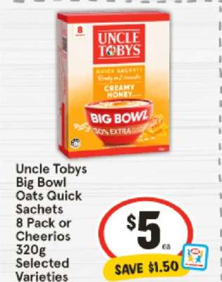 Uncle Tobys Big Bowl Oats Quick Sachets