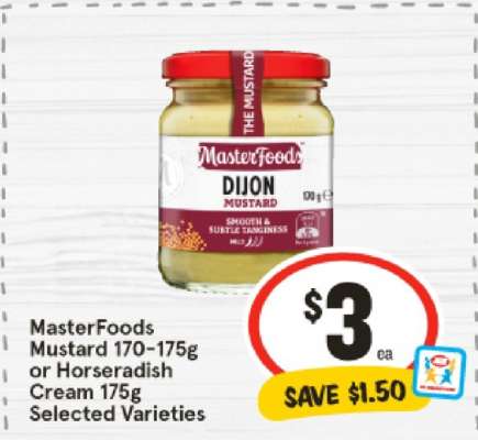 MasterFoods Mustard 170-175g or Horseradish Cream 175g