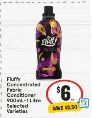 Fluffy Concentrated Fabric Conditioner 900mL-1 Litre Selected Varieties