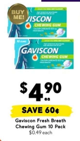 Gaviscon Fresh Breath Chewing Gum 10 Pack