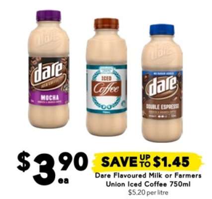 Dare Flavoured Milk or Farmers Union Iced Coffee 750ml