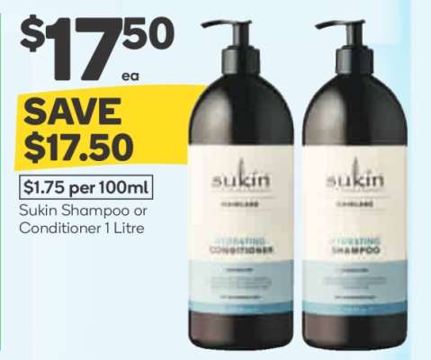 Sukin Shampoo or Conditioner 1 Litre