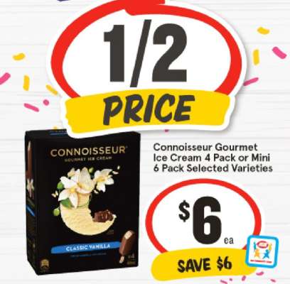 Connoisseur Gourmet Ice Cream 4 Pack or Mini 6 Pack Selected Varieties