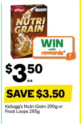 Kellogg's Nutri-Grain 290g or Froot Loops 285g