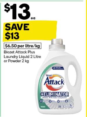 Biozet Attack Plus Laundry Liquid 2 Litre or Powder 2 kg