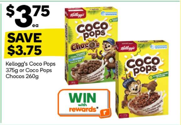 Kellogg's Coco Pops 375g or Coco Pops Chocos 260g