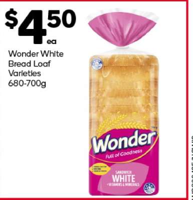Wonder White Bread Loaf Varieties 680-700g