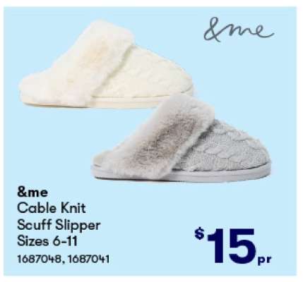 &me Cable Knit Scuff Slipper