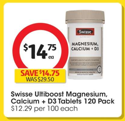 Swisse Ultiboost Magnesium, Calcium + D3 Tablets 120 Pack