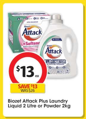 Biozet Attack Plus Laundry Liquid 2 Litre or Powder 2kg