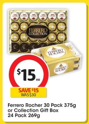 Ferrero Rocher 30 Pack 375g or Collection Gift Box 24 Pack 269g