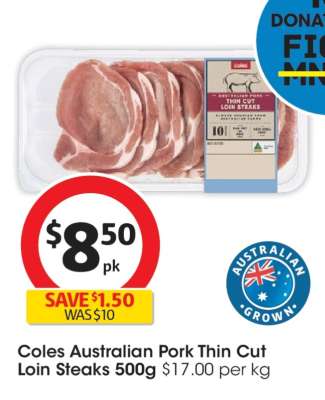 Coles Australian Pork Thin Cut Loin Steaks 500g
