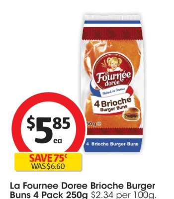 La Fournee Doree Brioche Burger Buns 4 Pack 250g