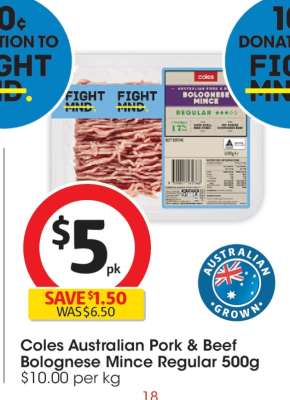 Coles Australian Pork & Beef Bolognese Mince Regular 500g