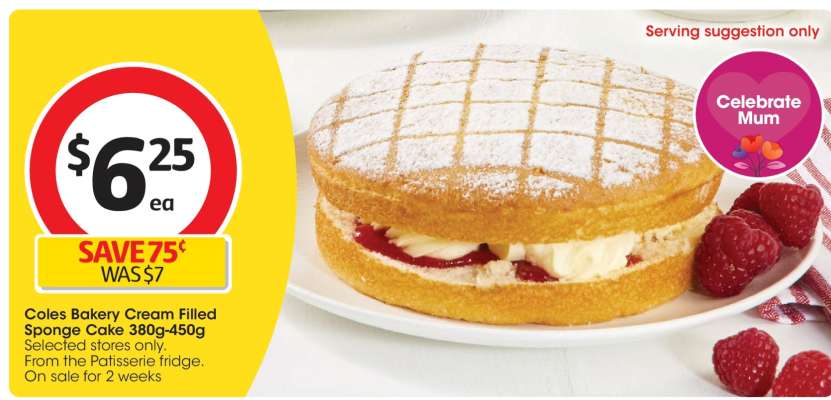 Coles Bakery Cream Filled Sponge Cake 380g-450g