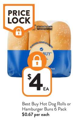 Best Buy Hot Dog Rolls or Hamburger Buns 6 Pack