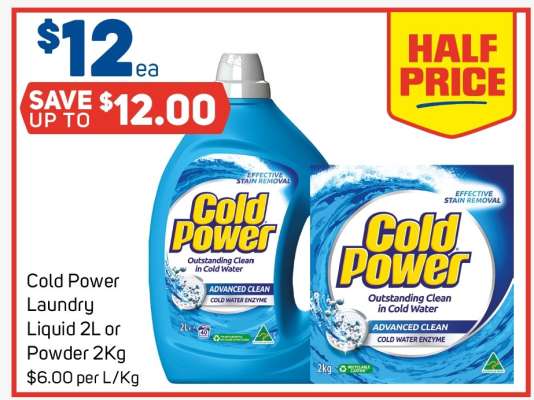 Cold Power Laundry Liquid 2L or Powder 2Kg