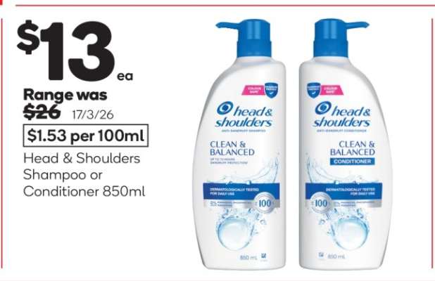 Head & Shoulders Shampoo or Conditioner 850mL