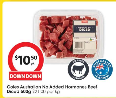 Coles Australian No Added Hormones Beef Diced 500g