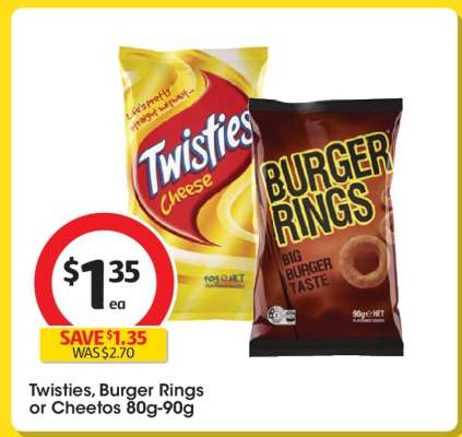 Twisties, Burger Rings or Cheetos 80g-90g