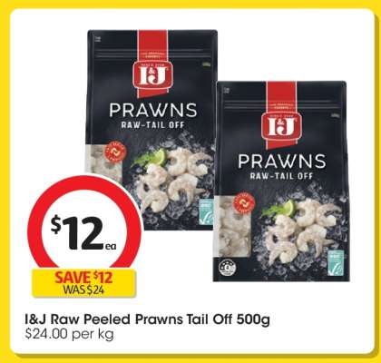 I&J Raw Peeled Prawns Tail Off 500g
