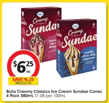 Bulla Creamy Classics Ice Cream Sundae Cones 4 Pack 580mL