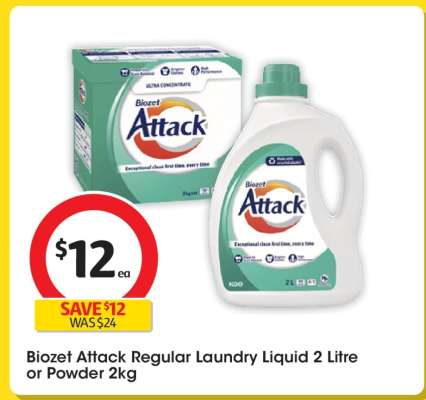 Biozet Attack Regular Laundry Liquid 2 Litre or Powder 2kg