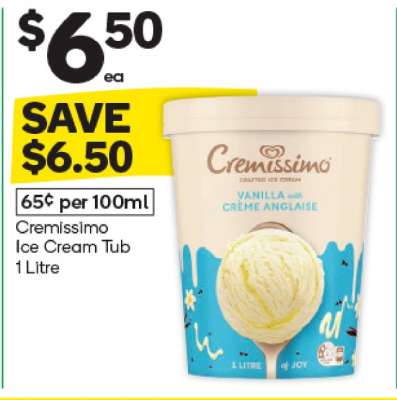 Cremissimo Ice Cream Tub 1 Litre