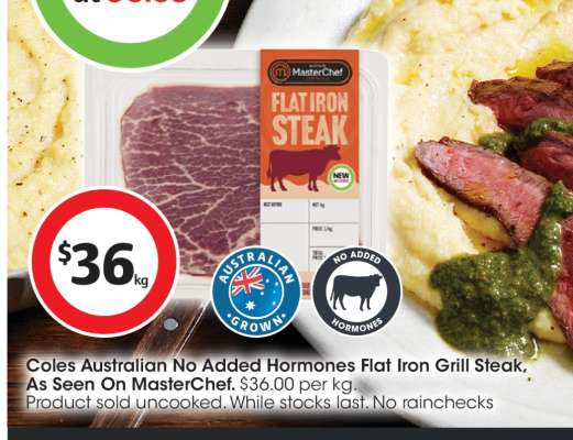 Coles Australian No Added Hormones Flat Iron Grill Steak
