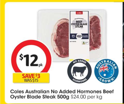 Coles Australian No Added Hormones Beef Oyster Blade Steak 500g