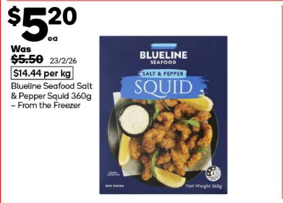 Blueline Seafood Salt & Pepper Squid 360g – From the Freezer