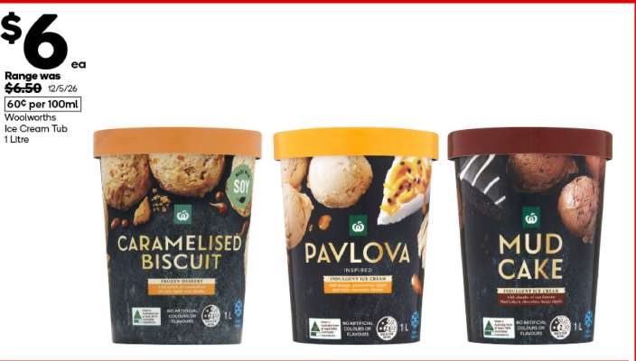 Woolworths Ice Cream Tub 1 Litre