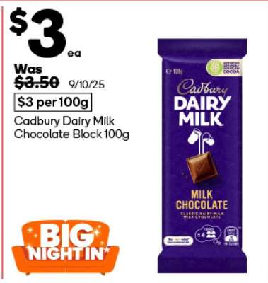 Cadbury Dairy Milk Chocolate Block 100g