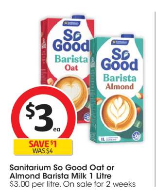 Sanitarium So Good Oat or Almond Barista Milk 1 Litre
