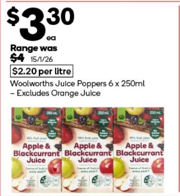 Woolworths Juice Poppers 6 x 250ml