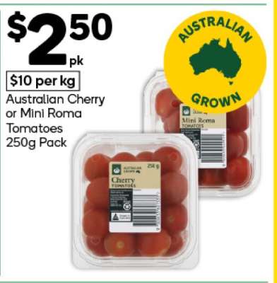 Australian Cherry or Mini Roma Tomatoes 250g Pack