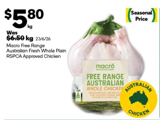 Macro Free Range Australian Fresh Whole Plain RSPCA Approved Chicken