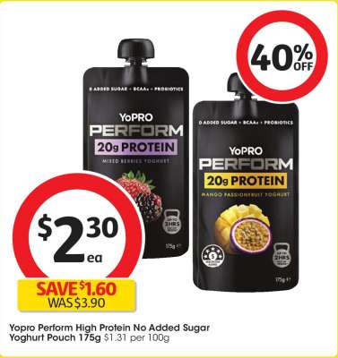 Yopro Perform High Protein No Added Sugar Yoghurt Pouch 175g