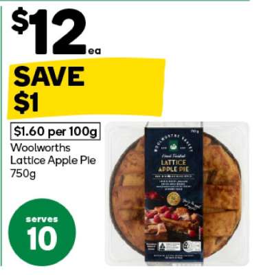 Woolworths Lattice Apple Pie 750g