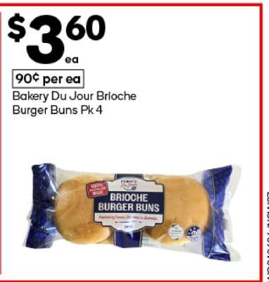 Bakery Du Jour Brioche Burger Buns Pk 4