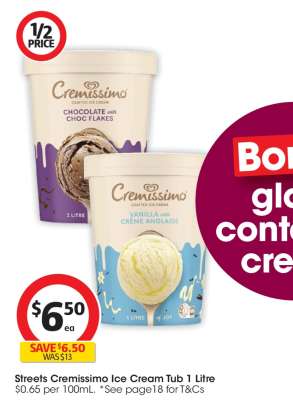 Streets Cremissimo Ice Cream Tub 1 Litre
