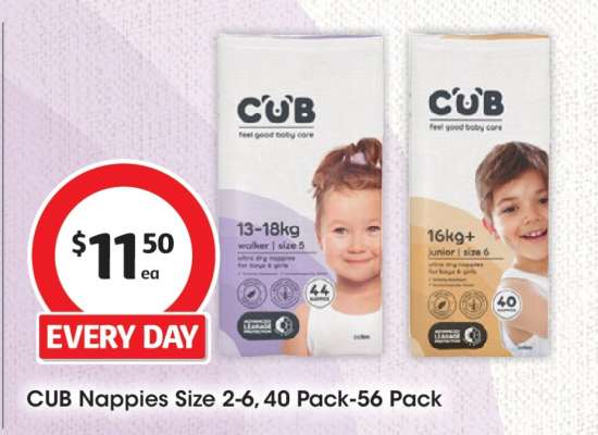 CUB Nappies Size 2-6 40 Pack-56 Pack