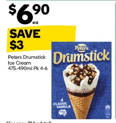 Peters Drumstick Ice Cream 475-490ml Pk 4-6