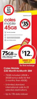 Coles Mobile $35 Month-to-Month SIM